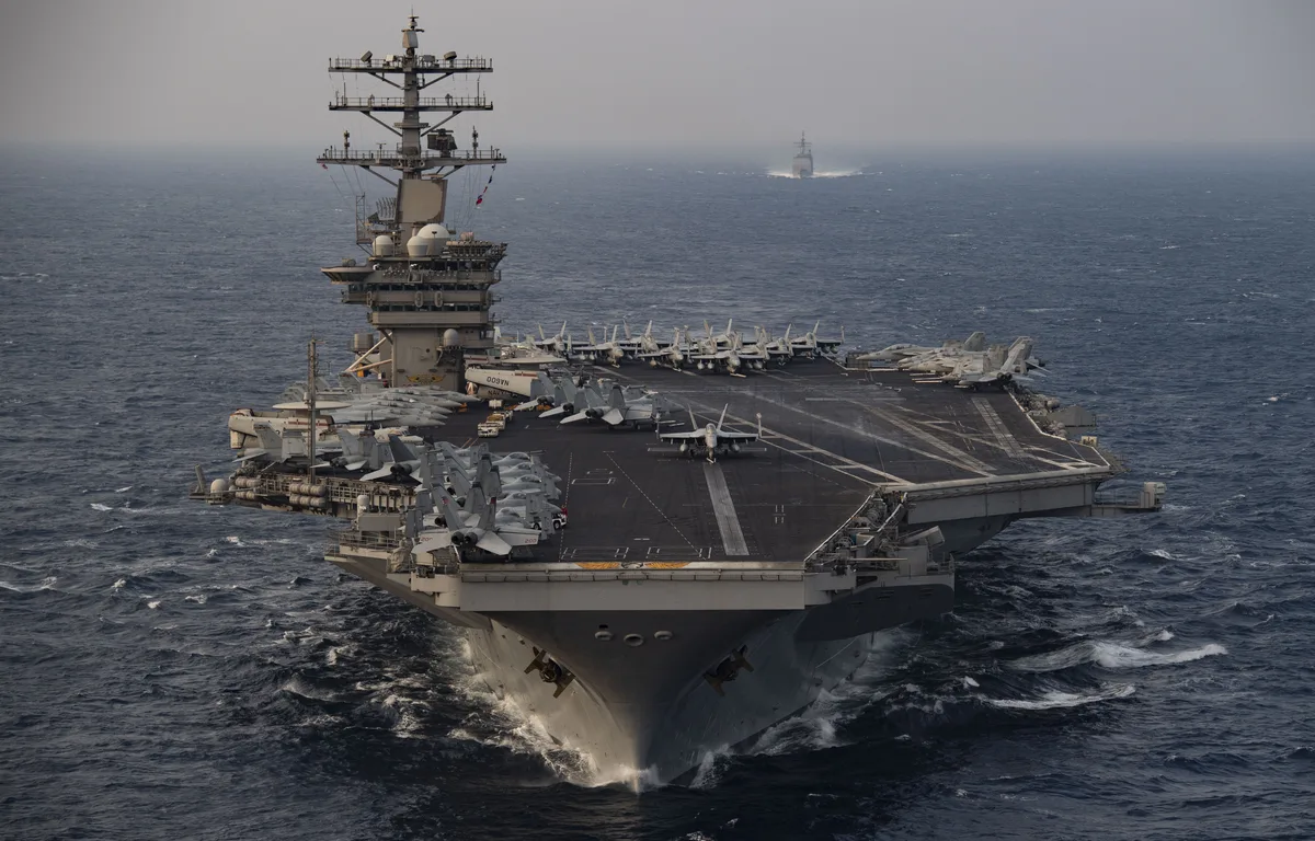 USS Princeton (foreground) steaming with USS Nimitz — the Princeton's Aegis radar tracked anomalous aerial vehicles for days before the Nimitz Tic-Tac visual encounter on November 14, 2004